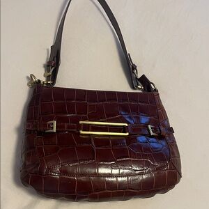 Vintage Leather Croc Embossed Shoulder Bag Brown